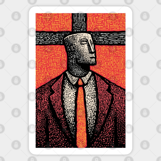 Surreal Man with a Heavy Cross Head Sticker by TuncGK